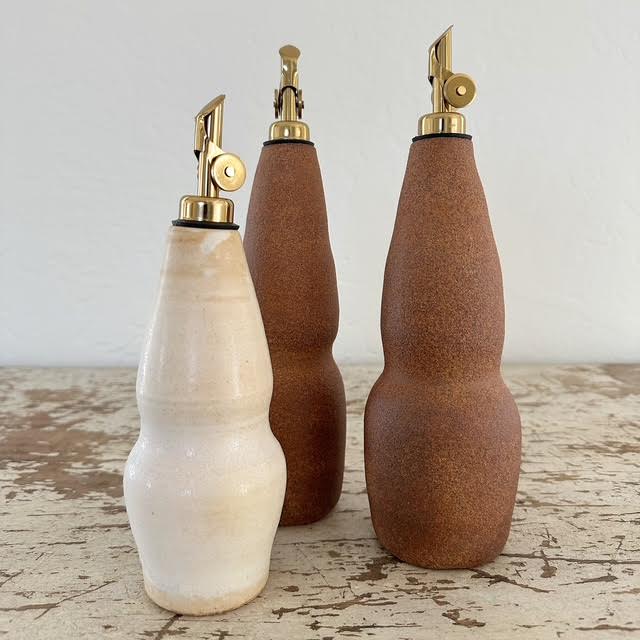 Michelle Hartney Olive Oil Dispenser, Red Stoneware