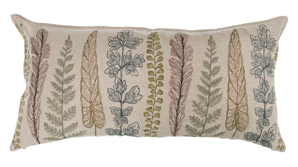 Embroidered Plants Lumbar Pillow