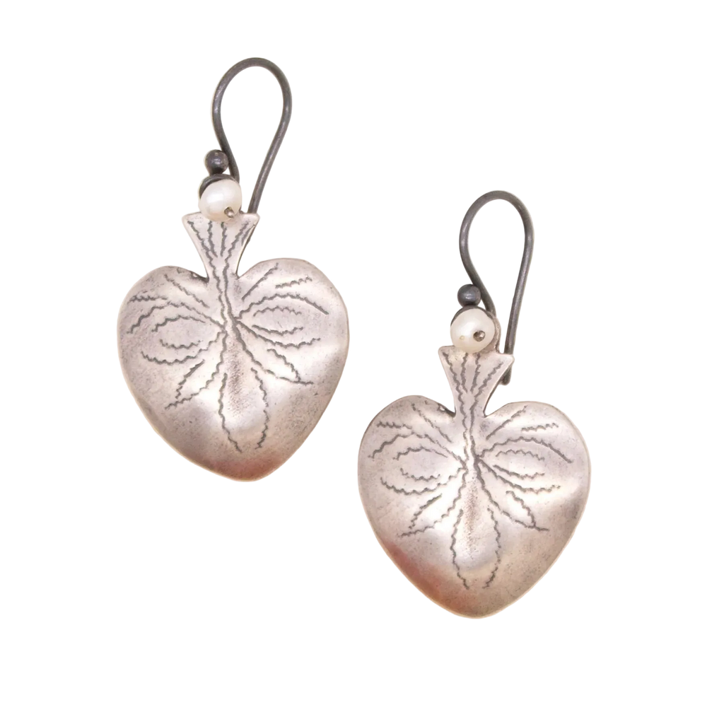 Etched Silver Heart Milagro Earrings