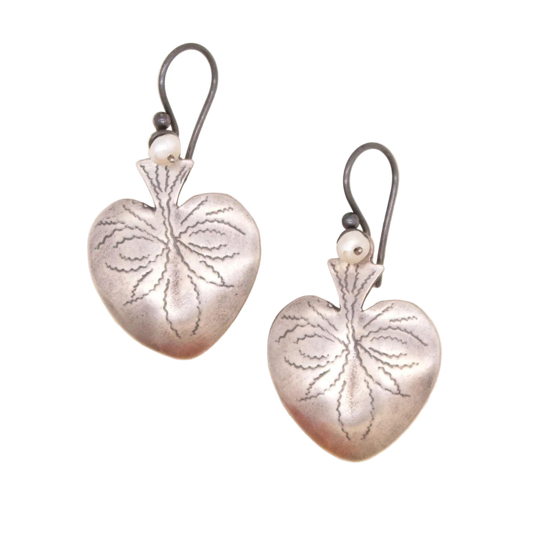 Etched Silver Heart Milagro Earrings