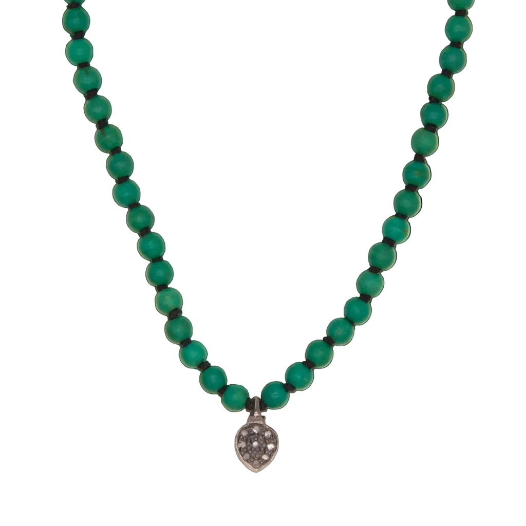 Moss Green Turquoise with Pave Diamond Necklace
