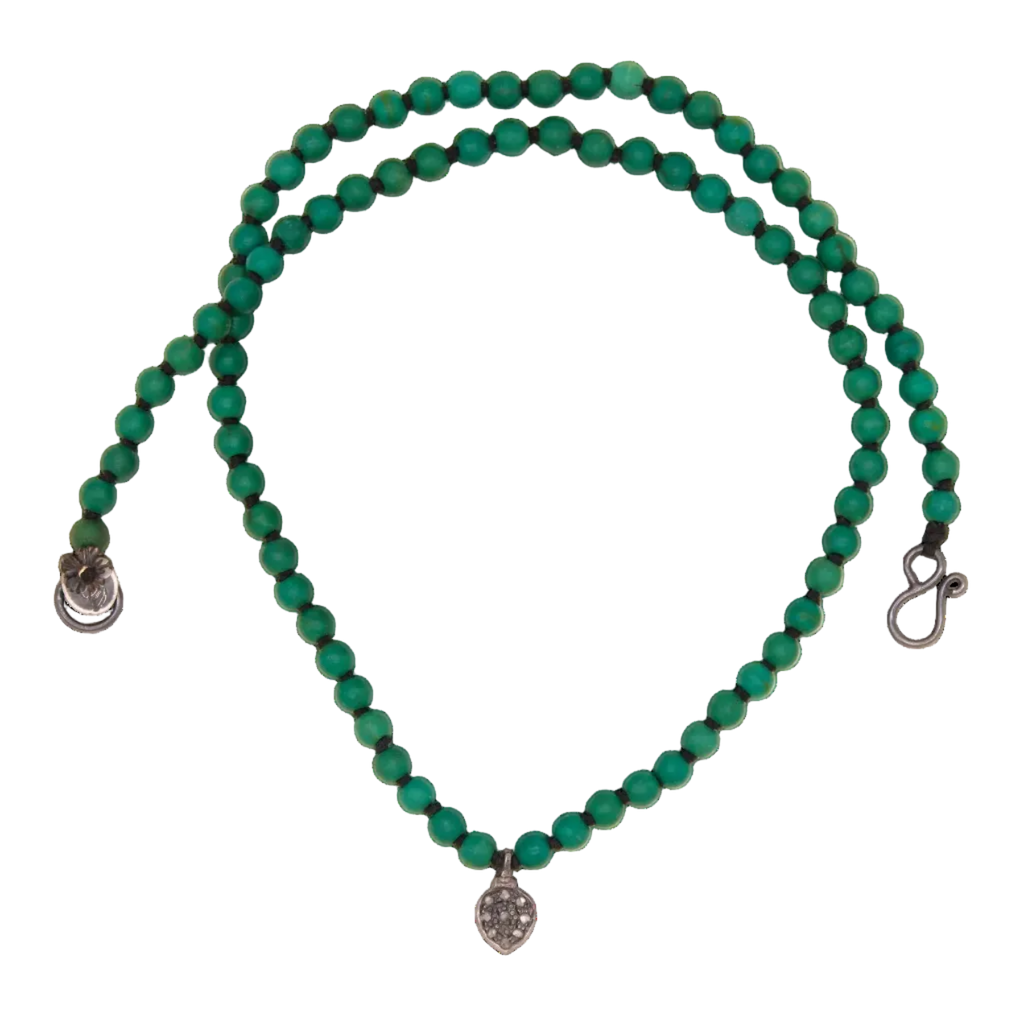 Moss Green Turquoise with Pave Diamond Necklace