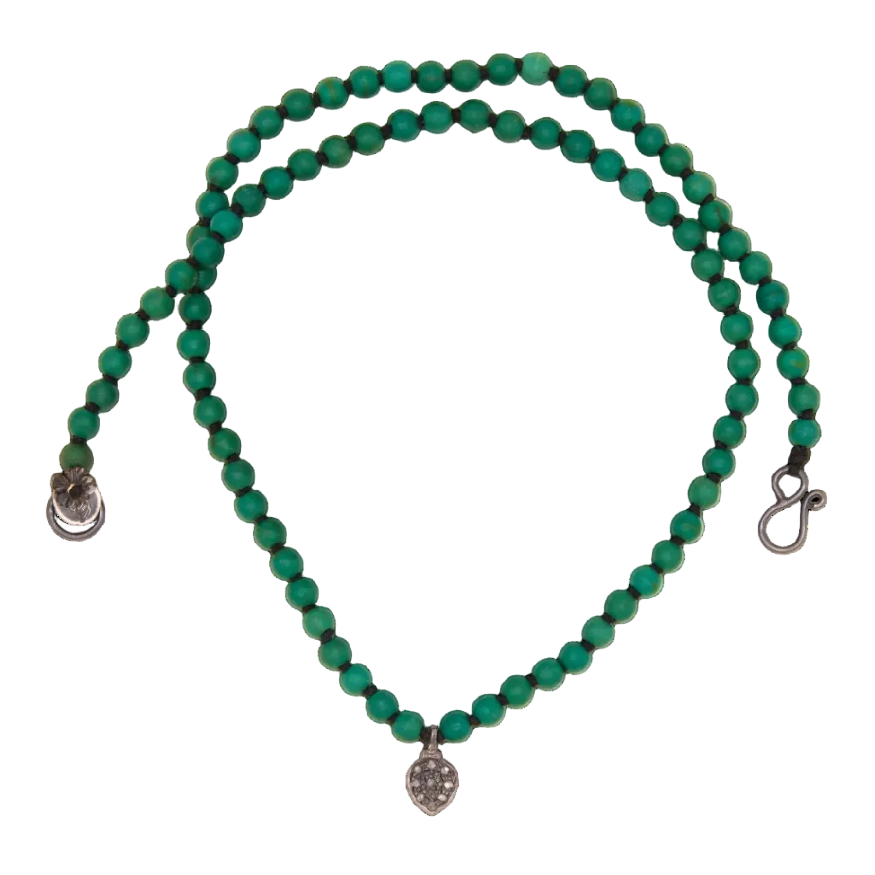 Moss Green Turquoise with Pave Diamond Necklace