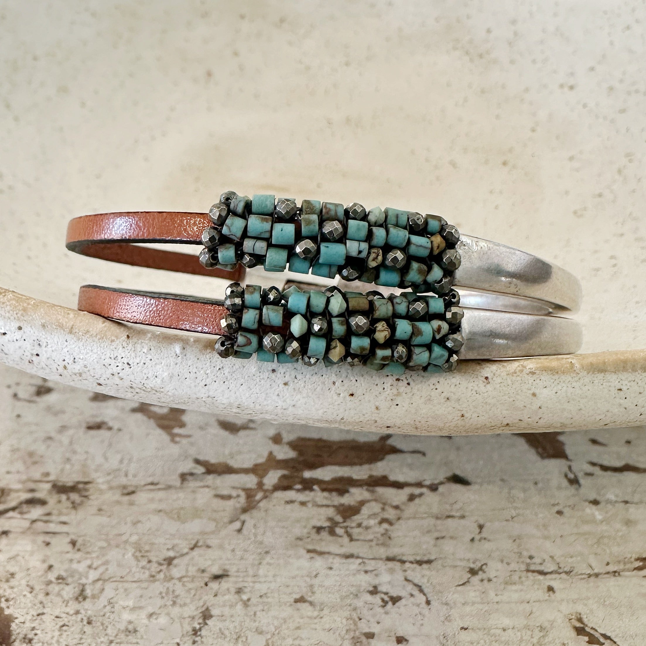 Pyrite and Afghan Turquoise Cuff