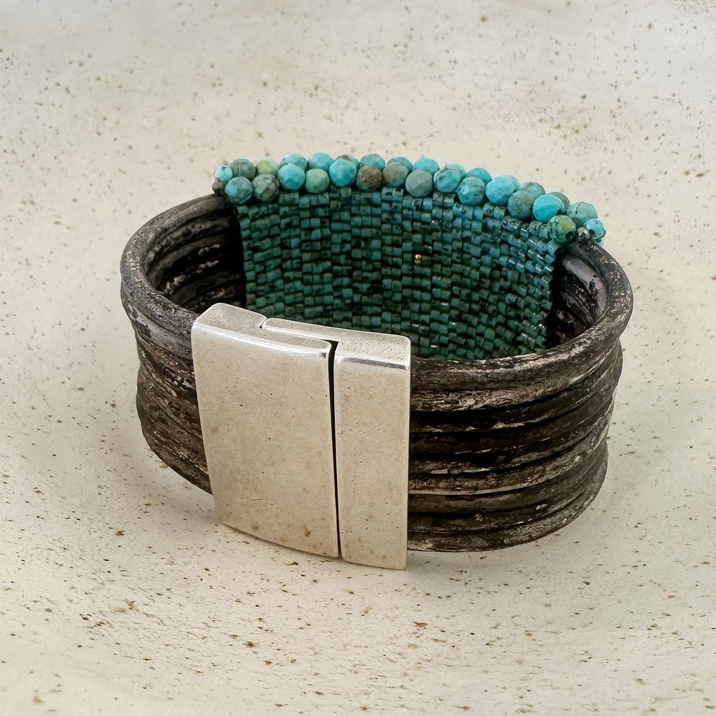 Green Turquoise and Pyrita cuff