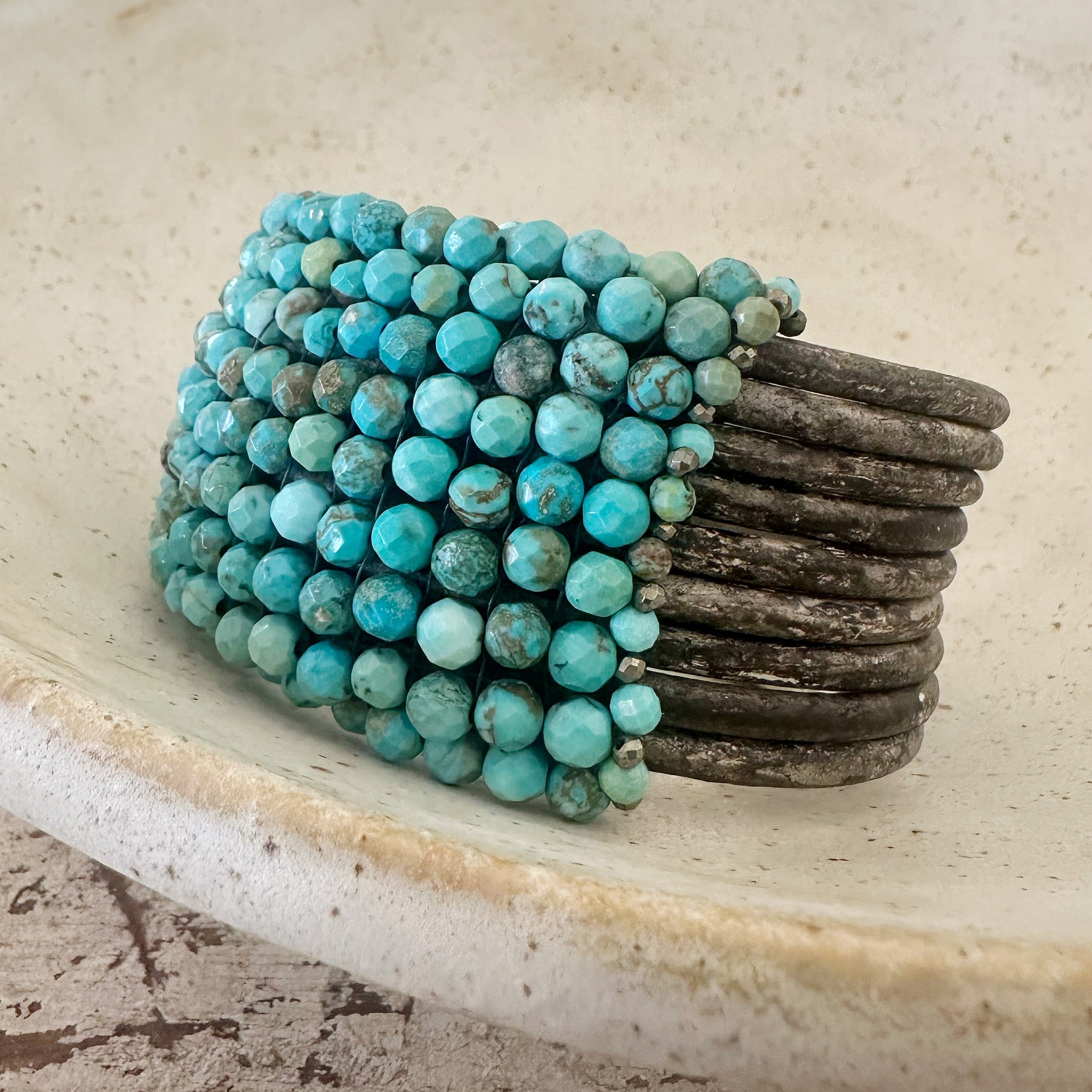 Green Turquoise and Pyrita cuff