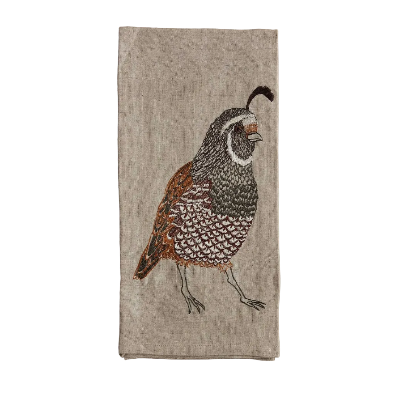 Embroidered Quail Tea Towel