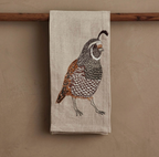 Embroidered Quail Tea Towel