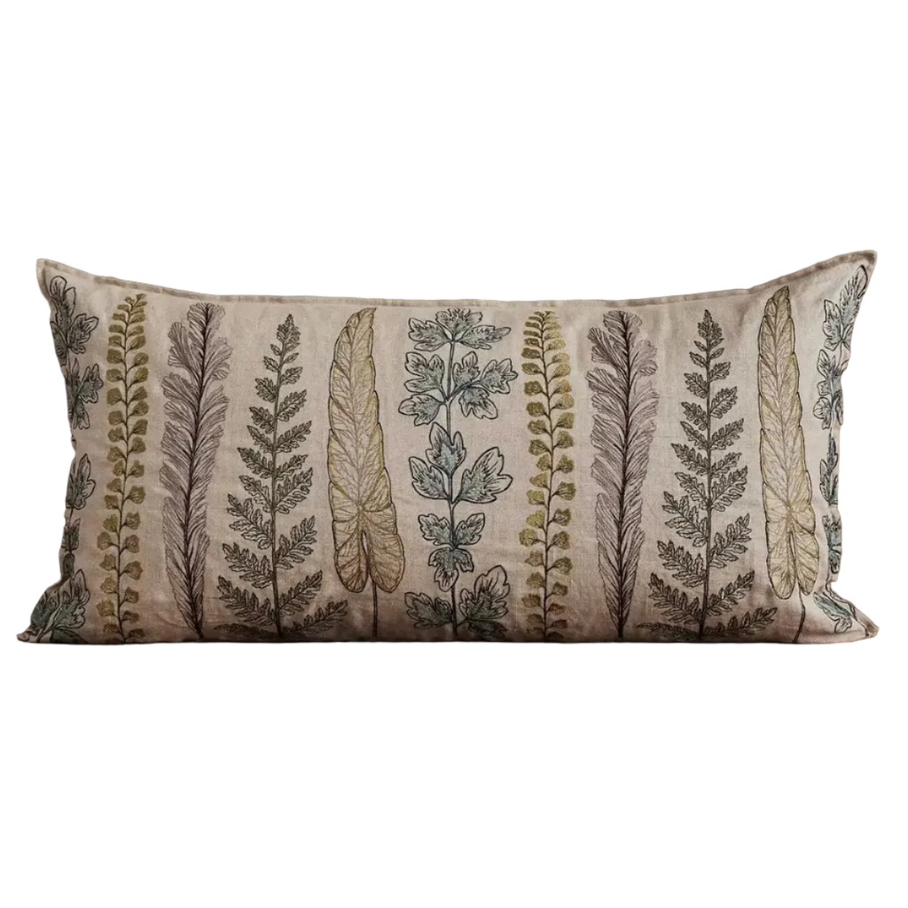 Embroidered Plants Lumbar Pillow