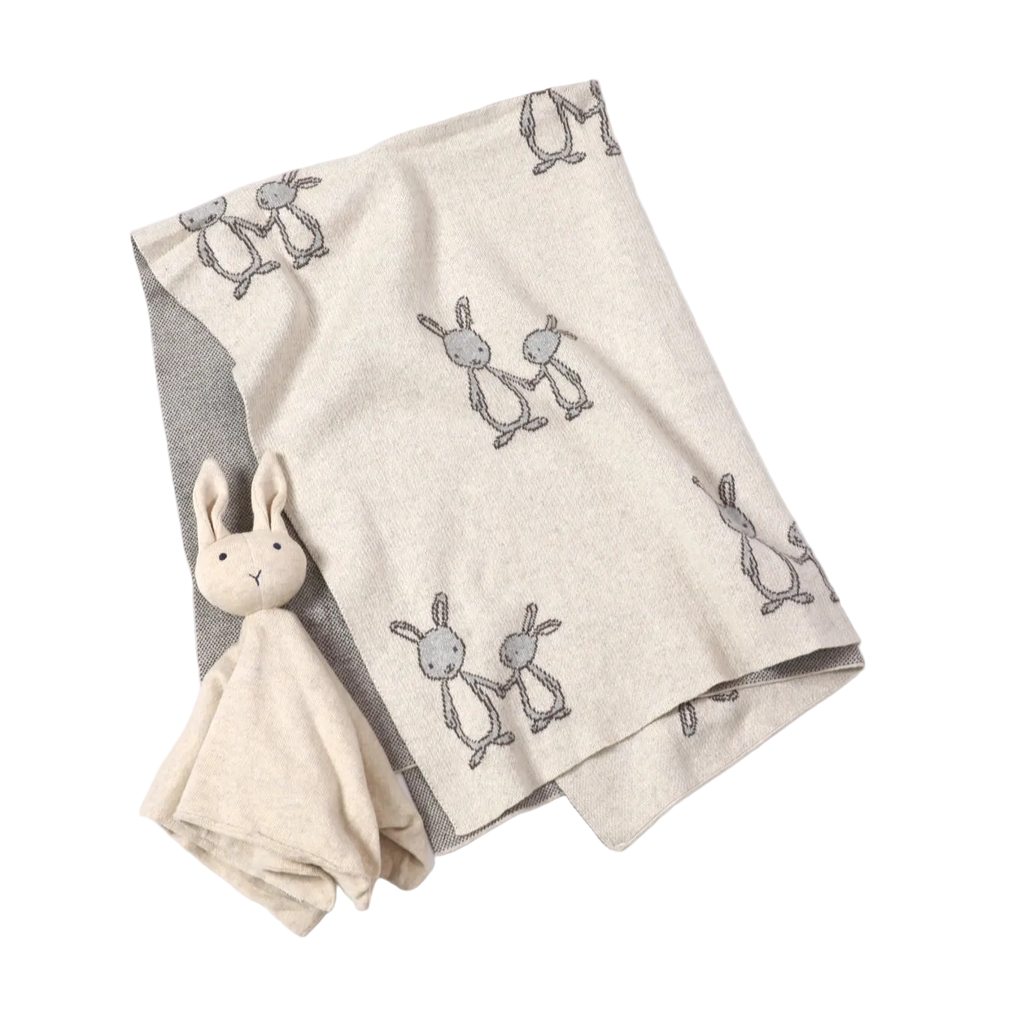 Bunny Knit Blanket and Lovey Set