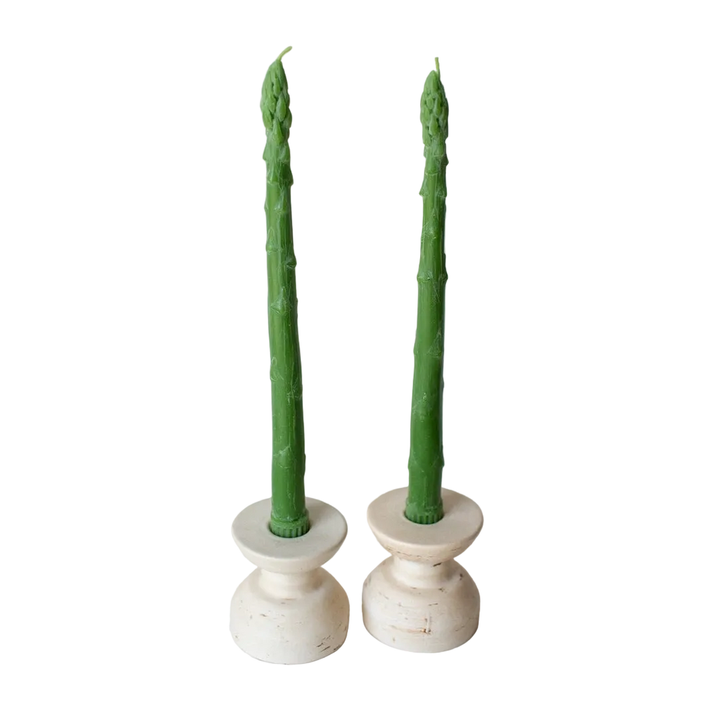 Asparagus Beeswax Taper Candle Pair