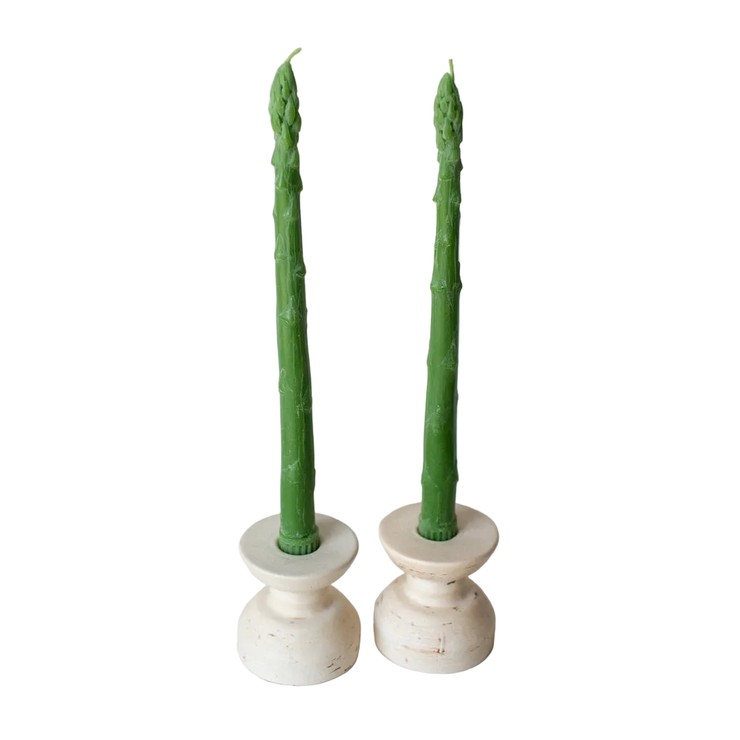 Asparagus Beeswax Taper Candle Pair
