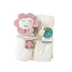 Flower Pointelle Knit Blanket and Rattle Set