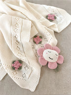 Flower Pointelle Knit Blanket and Rattle Set