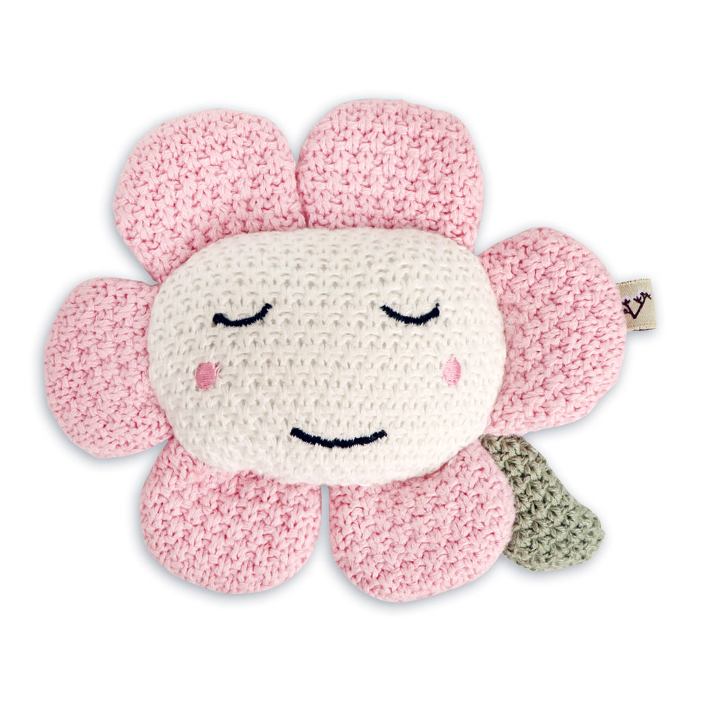 Flower Pointelle Knit Blanket and Rattle Set
