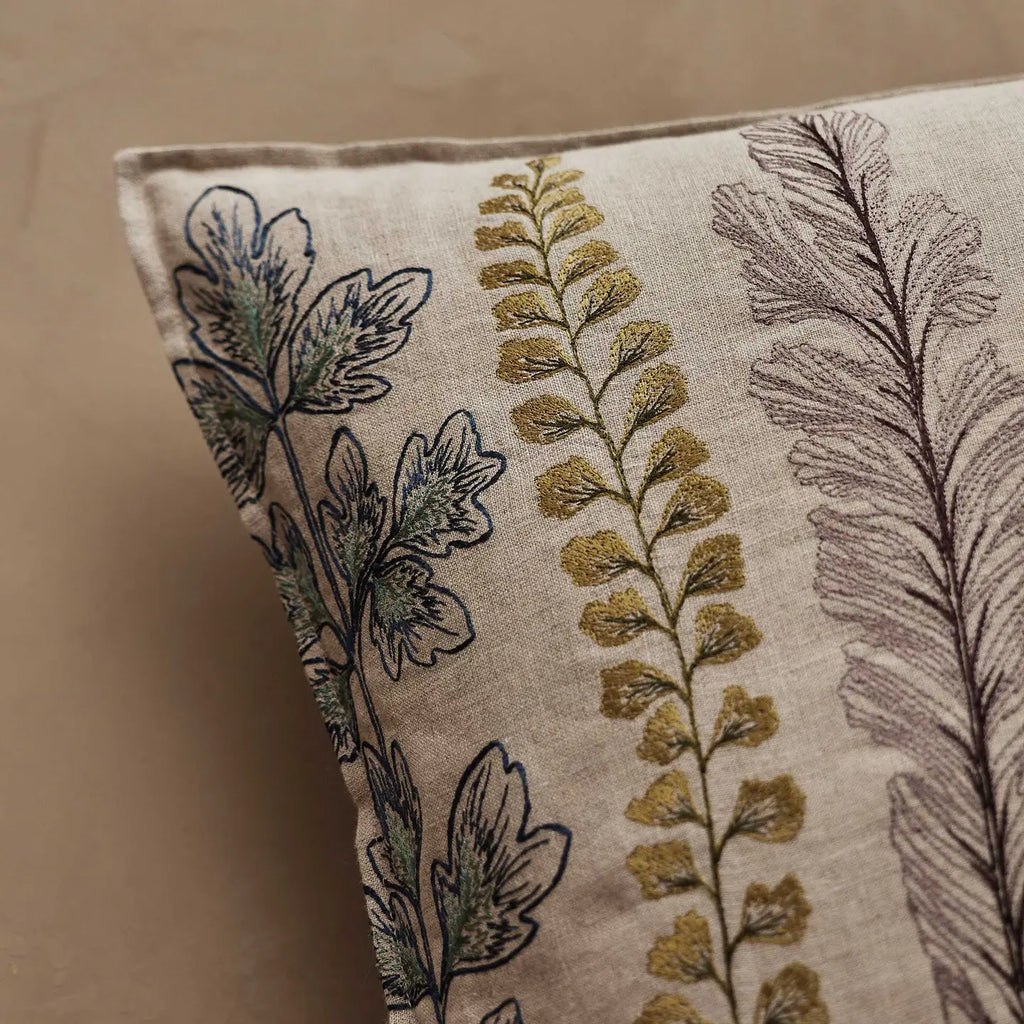 Embroidered Plants Lumbar Pillow