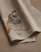 Embroidered Quail Tea Towel